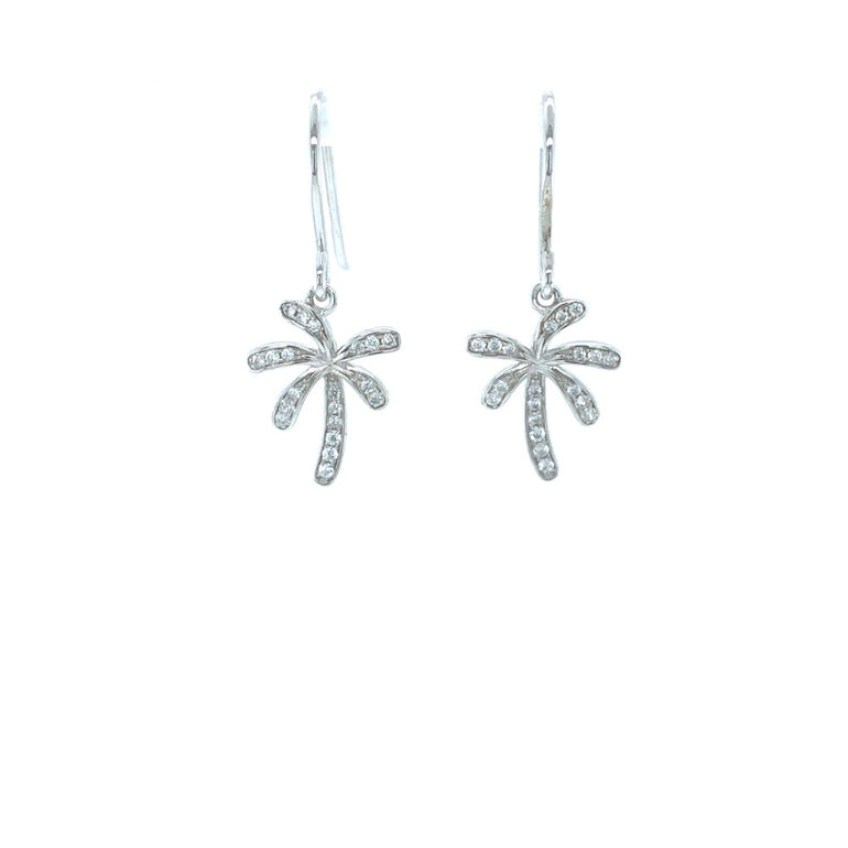 Sterling Silver Palm Tree Earrings with CZ Diamonds